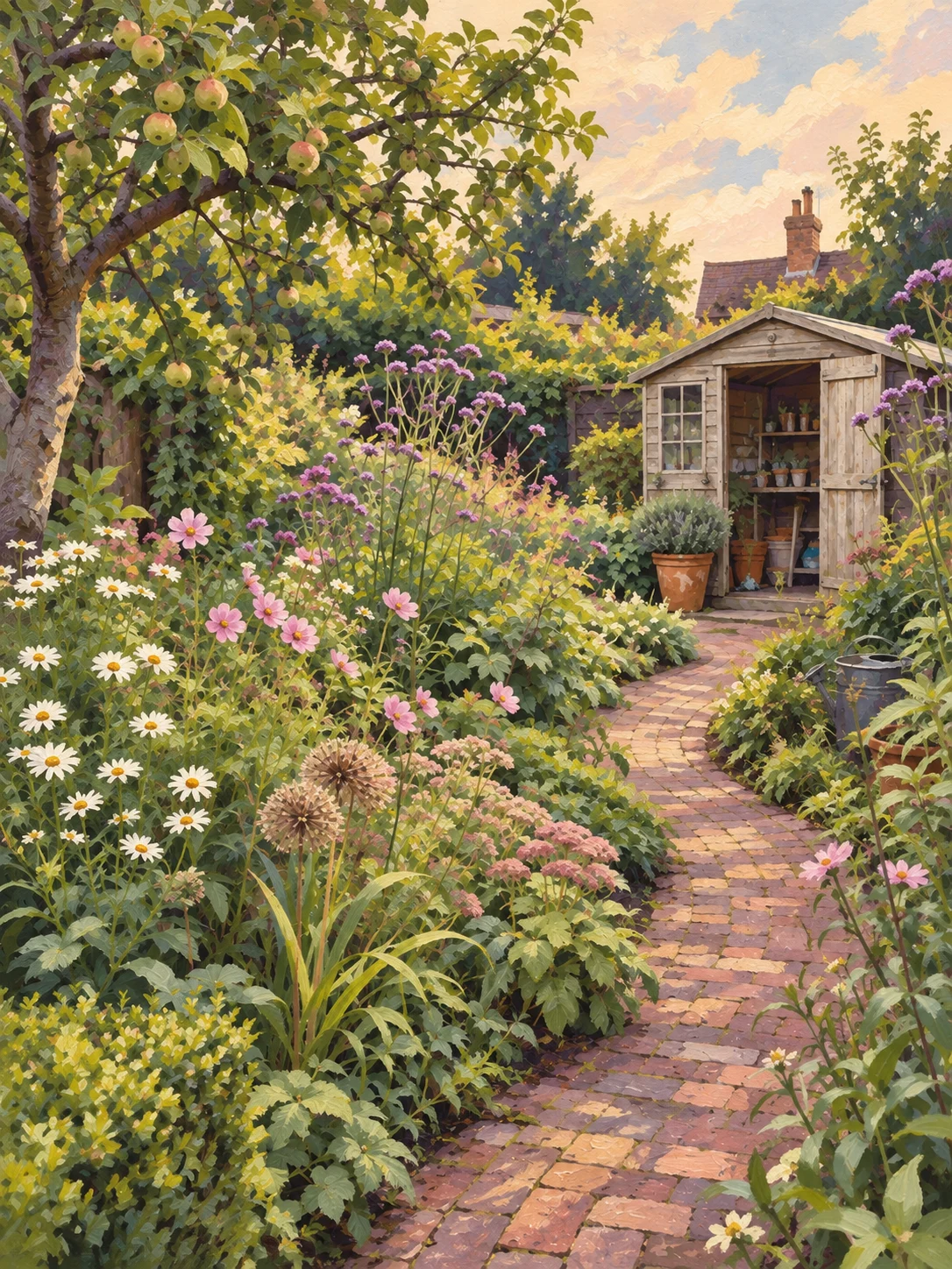 The same example garden given a colourful painterly AI treatment